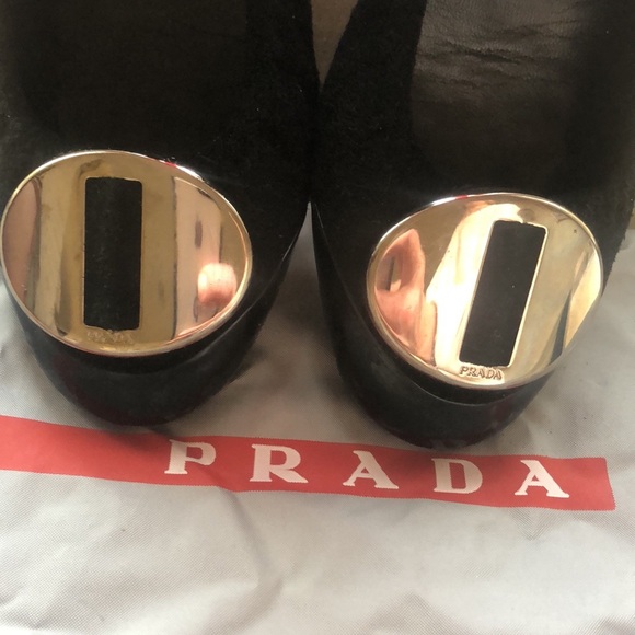 Authentic Prada Black Suede Peep-Toe Flats with Slight Heel - Picture 5 of 10